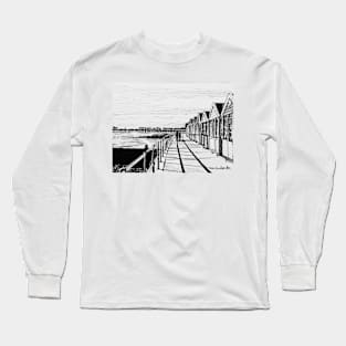 Southwold Beach Huts at Sunset Ink Sketch Long Sleeve T-Shirt